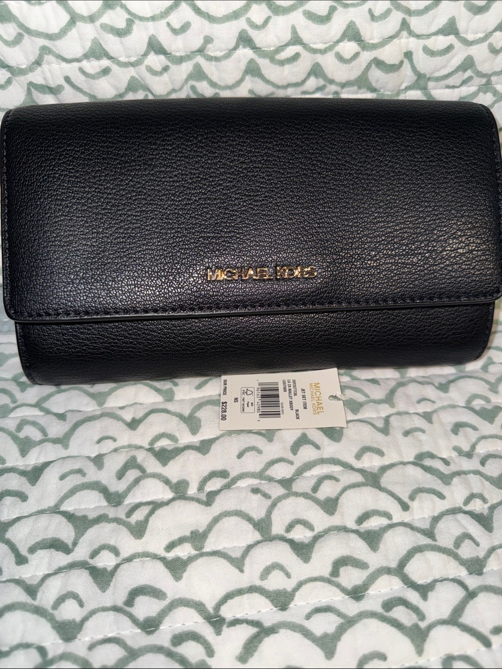 Michael Kors Black Pebbled Leather Clutch with Gold Logo